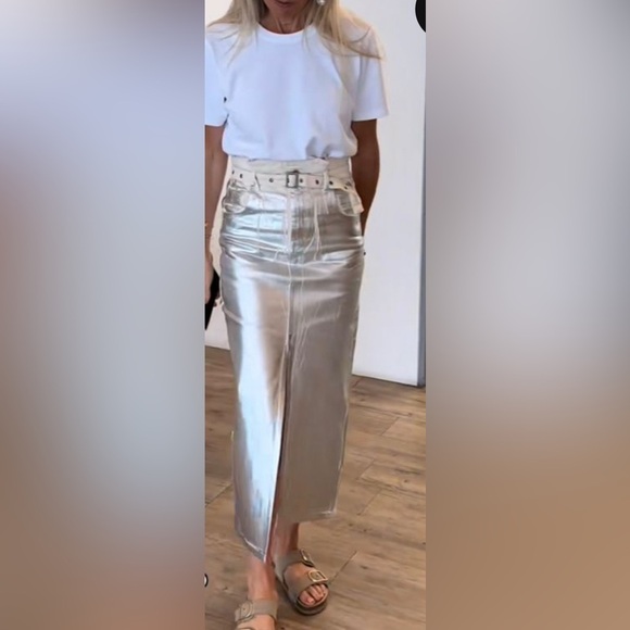 NWOT Zara Metallic Silver High-Waisted Midi Skirt – Size Small - Picture 7 of 15